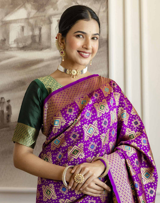 Purple Silk Woven Banarasi Saree