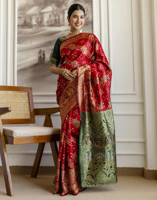 Red Silk Woven Banarasi Saree