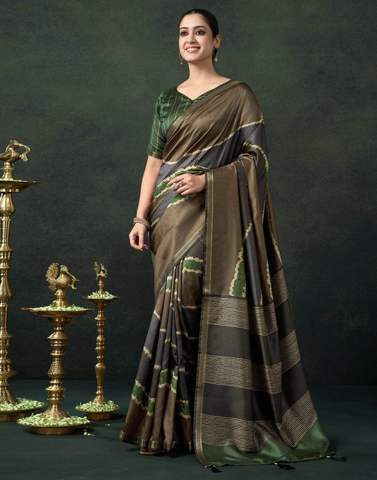 Khaki Silk Printed Saree