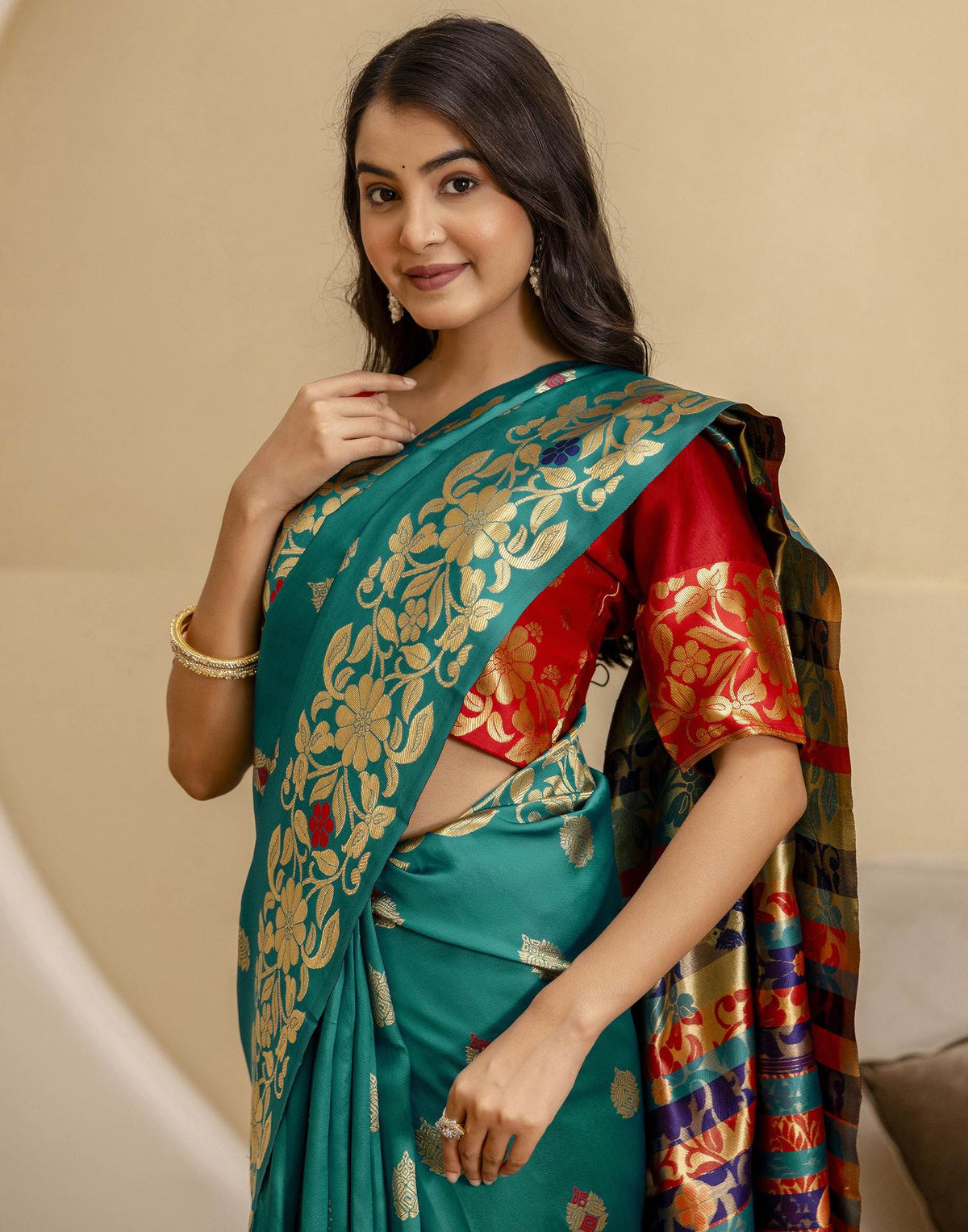 Teal Green Silk Woven Banarasi Saree
