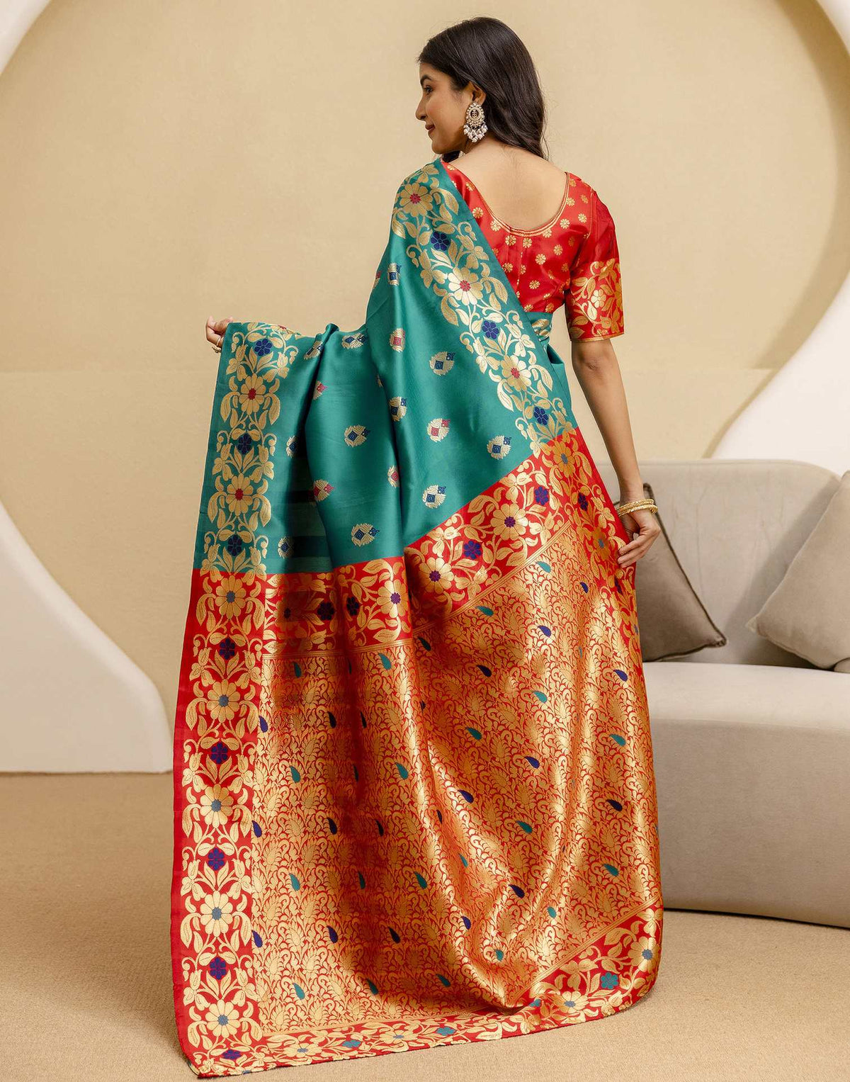 Teal Green Silk Woven Banarasi Saree