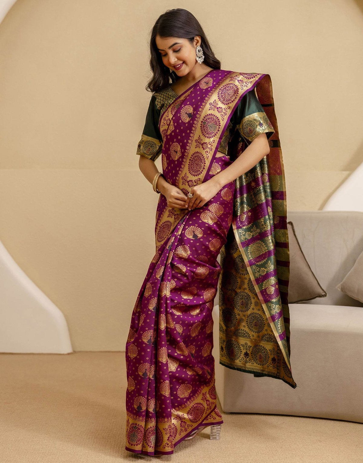 Dark Purple Silk Woven Banarasi Saree