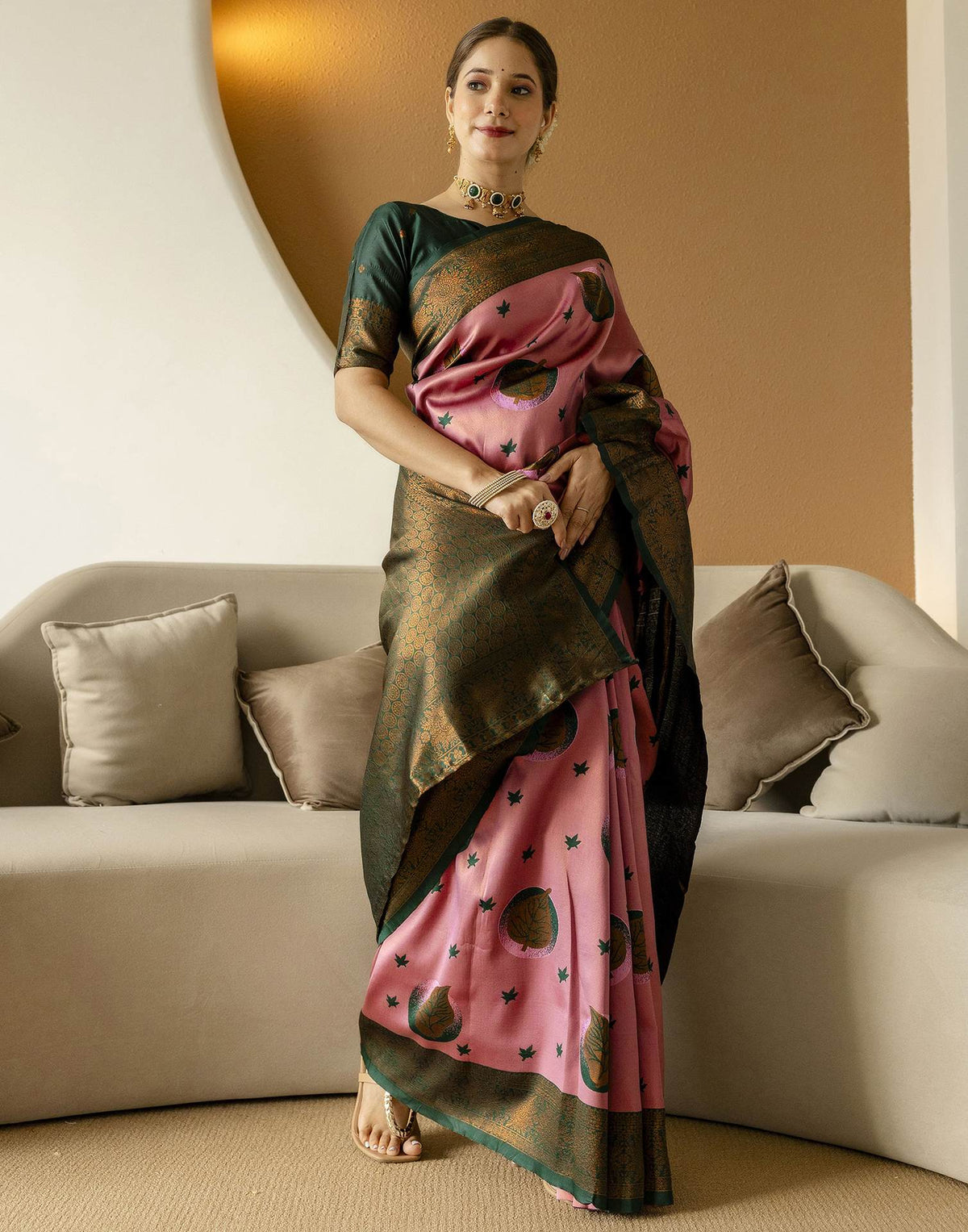 Dusty Pink Silk Woven Banarasi Saree