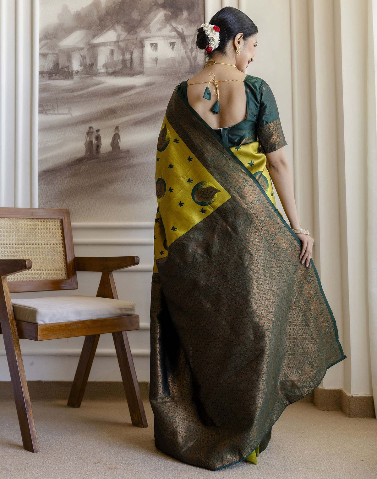 Lime Green Silk Woven Banarasi Saree