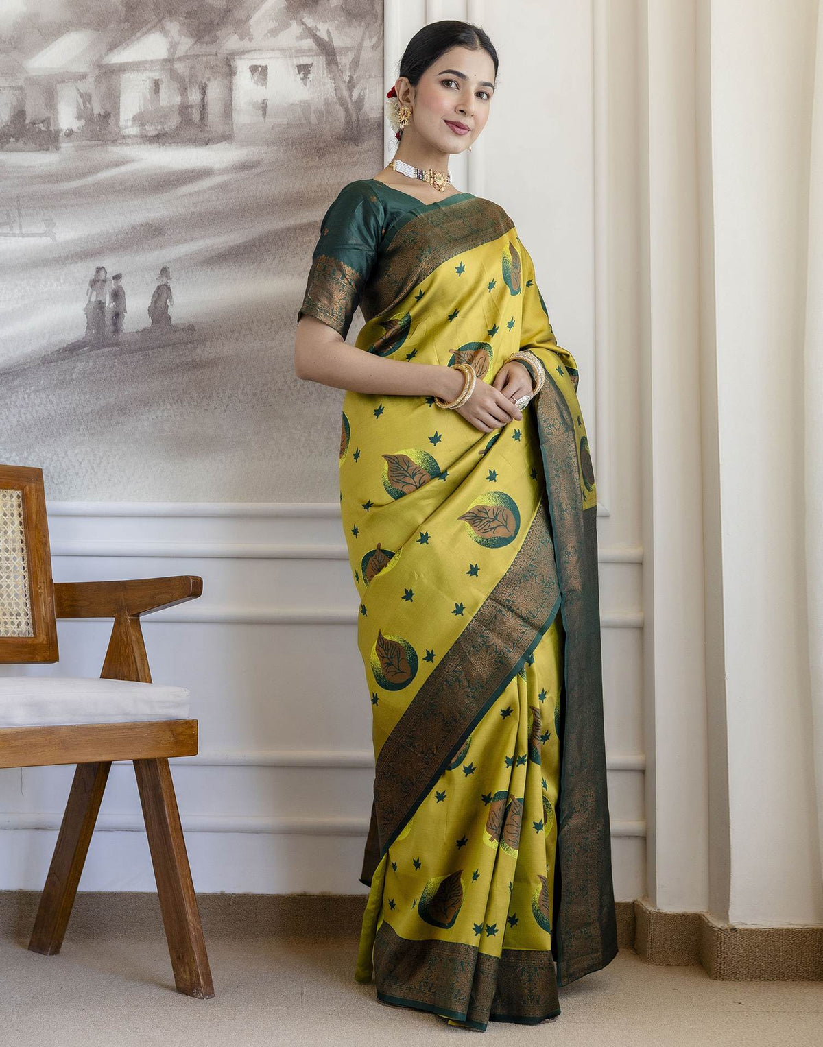 Lime Green Silk Woven Banarasi Saree