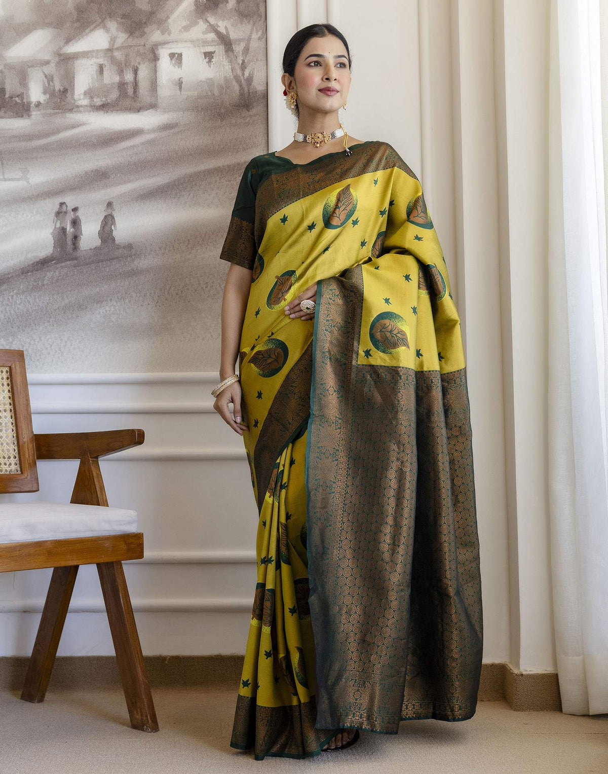 Lime Green Silk Woven Banarasi Saree