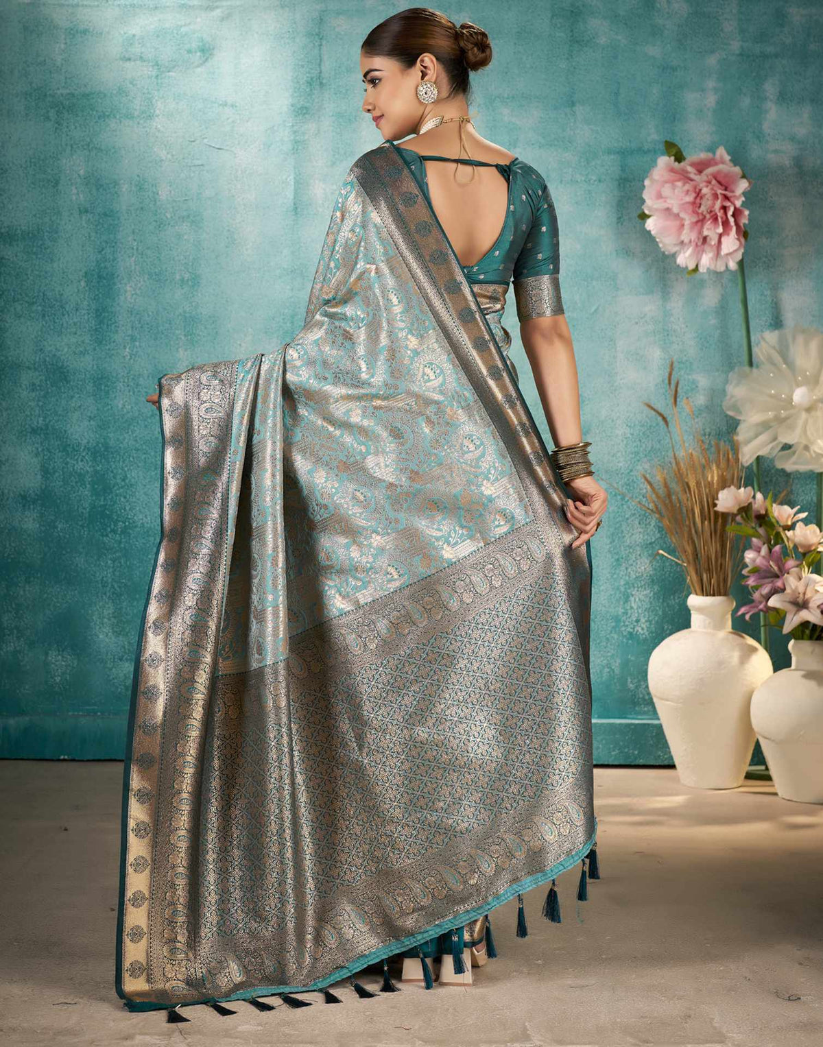 Sea Green Silk Woven Banarasi Saree