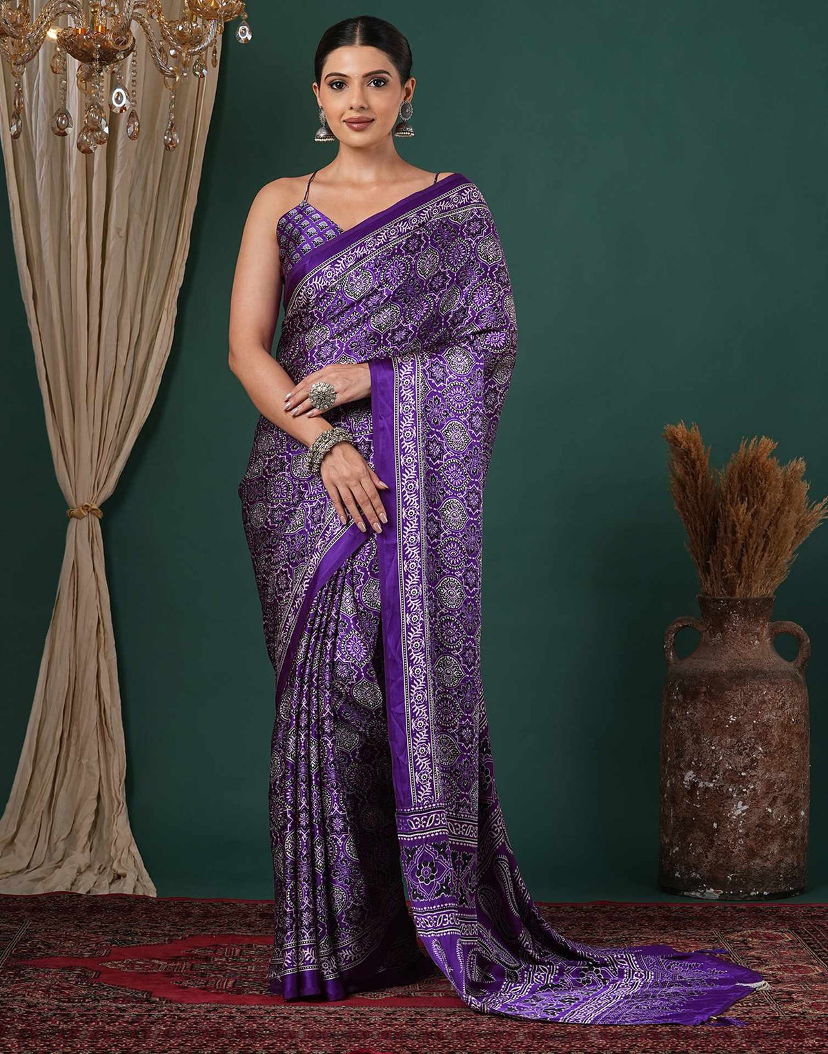 Violet Satin Printed Saree