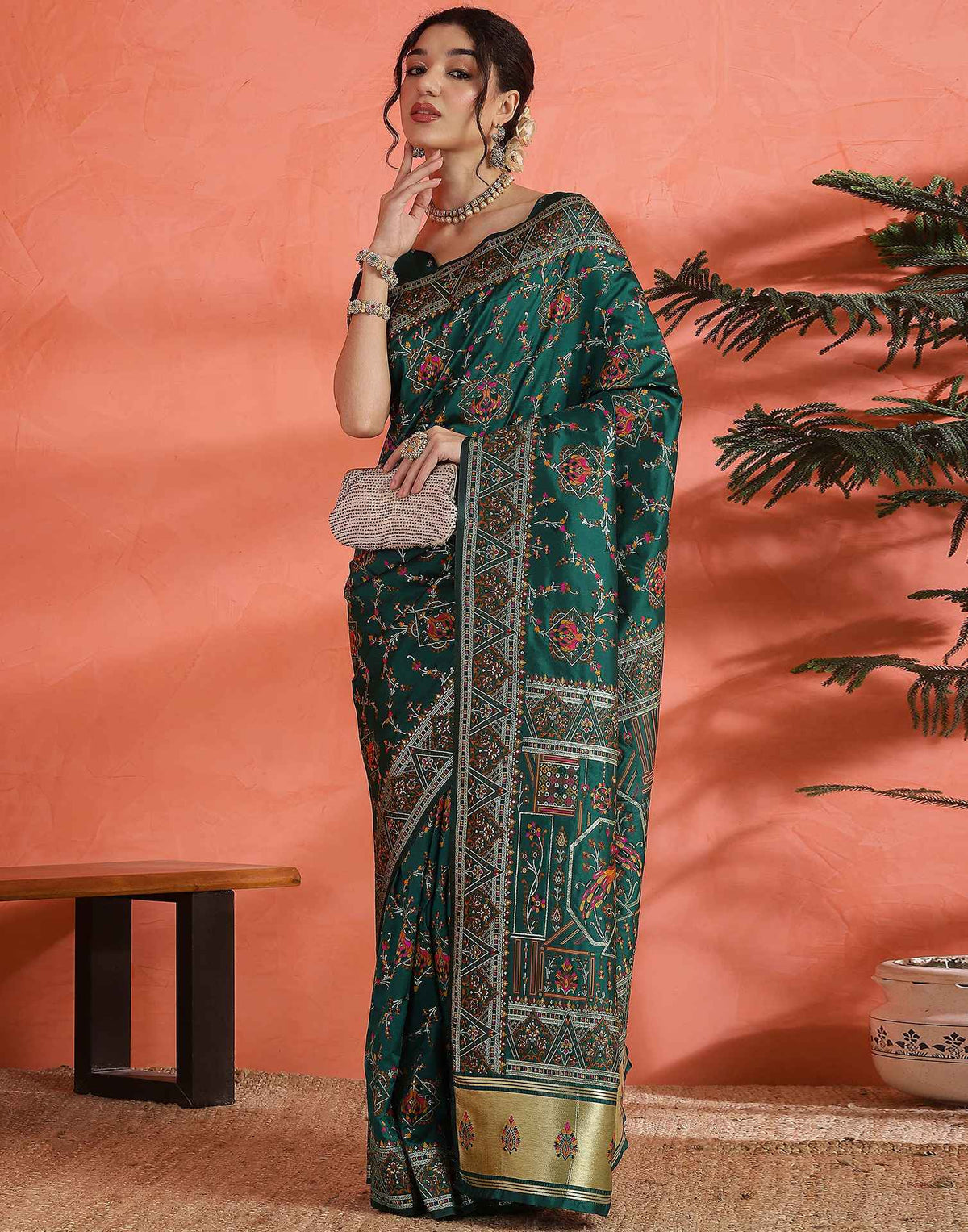 Rama Green Silk Woven Saree