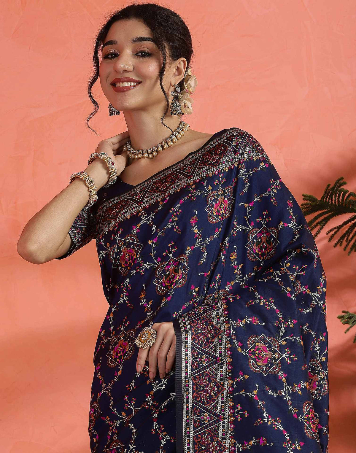 Navy Blue Silk Woven Saree