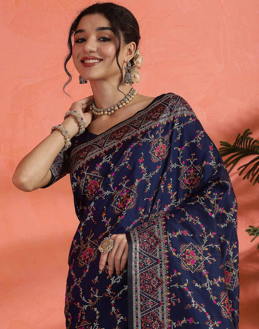 Navy Blue Silk Woven Saree