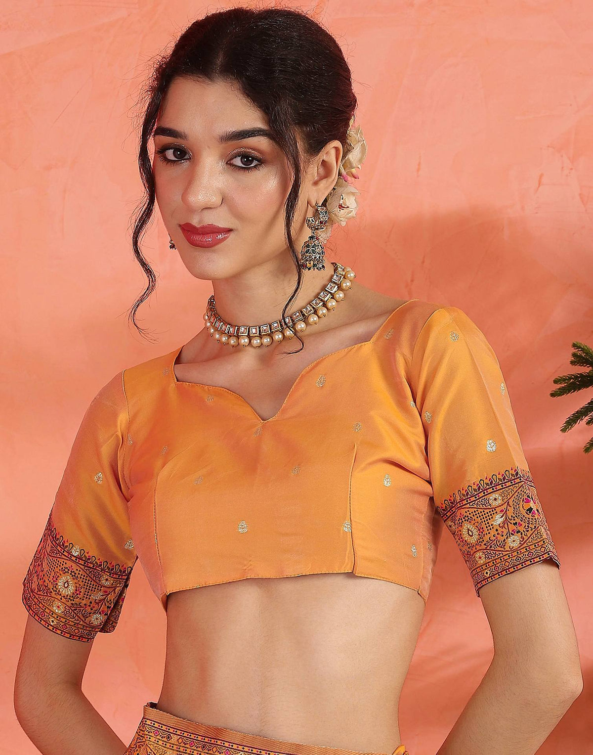 Pastel Orange Silk Woven Saree
