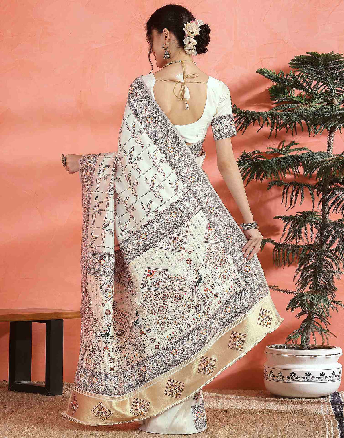 Off White Silk Woven Saree