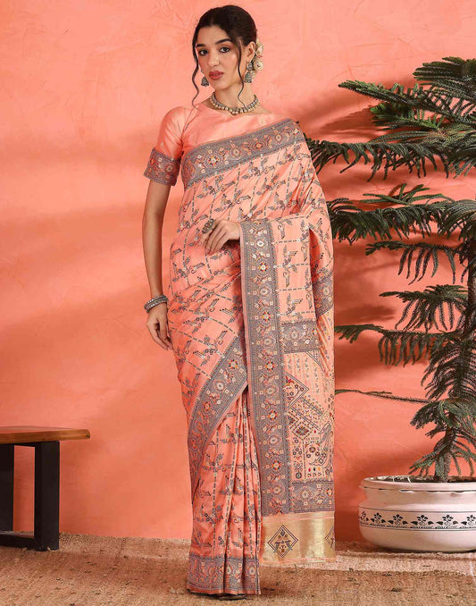 Peach Silk Woven Saree