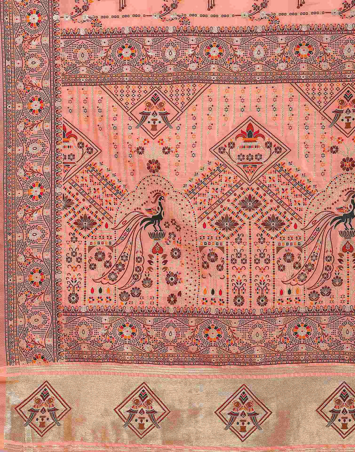 Peach Silk Woven Saree