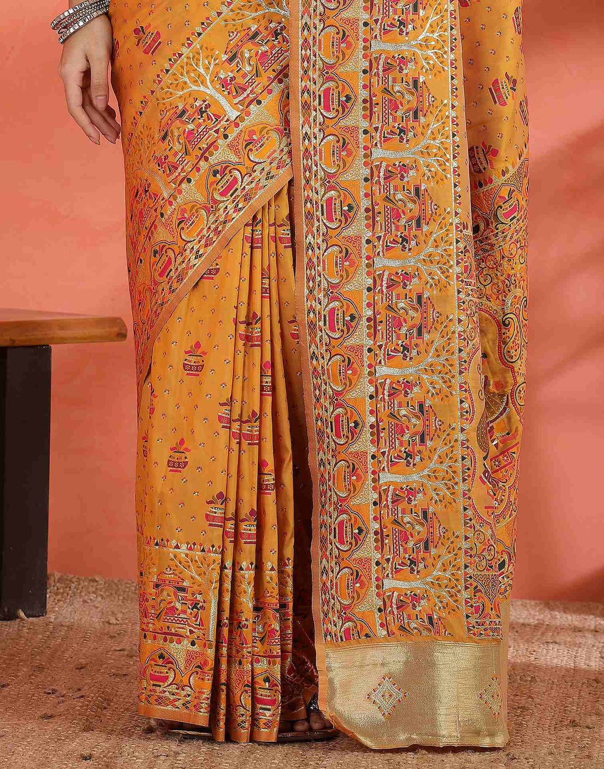 Pastel Orange Silk Woven Saree