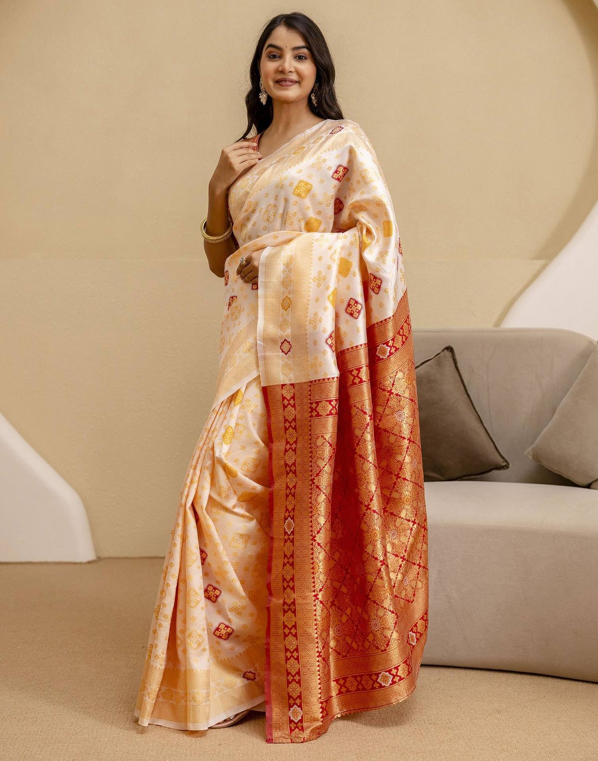 Off White Silk Woven Banarasi Saree