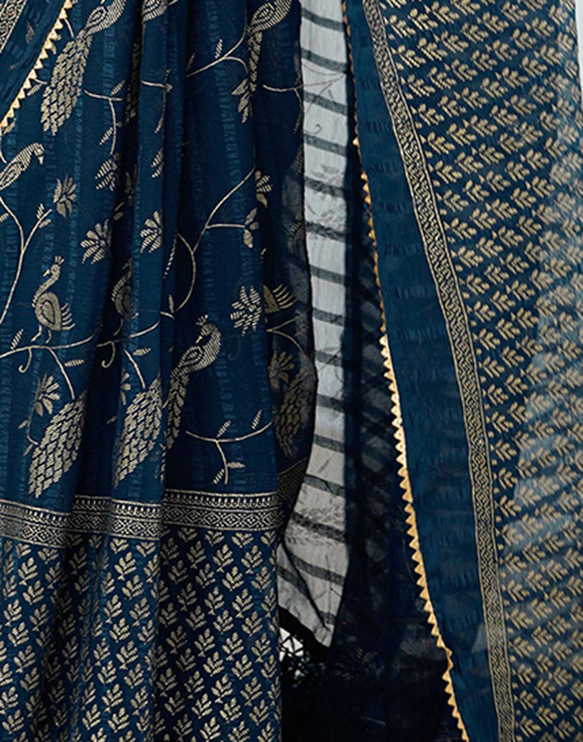 Peacock Blue Georgette Foil Printed Saree