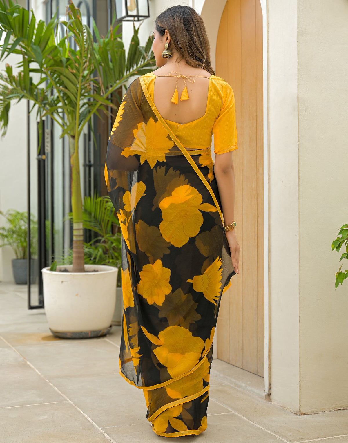 Black Chiffon Printed Saree
