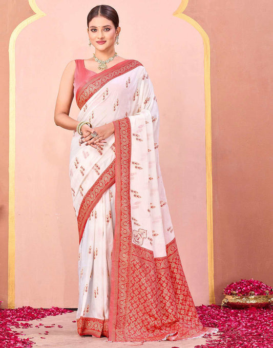 Off White Silk Woven Saree