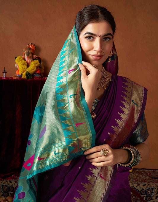 Dark Purple Silk Paithani Chaturthi Saree