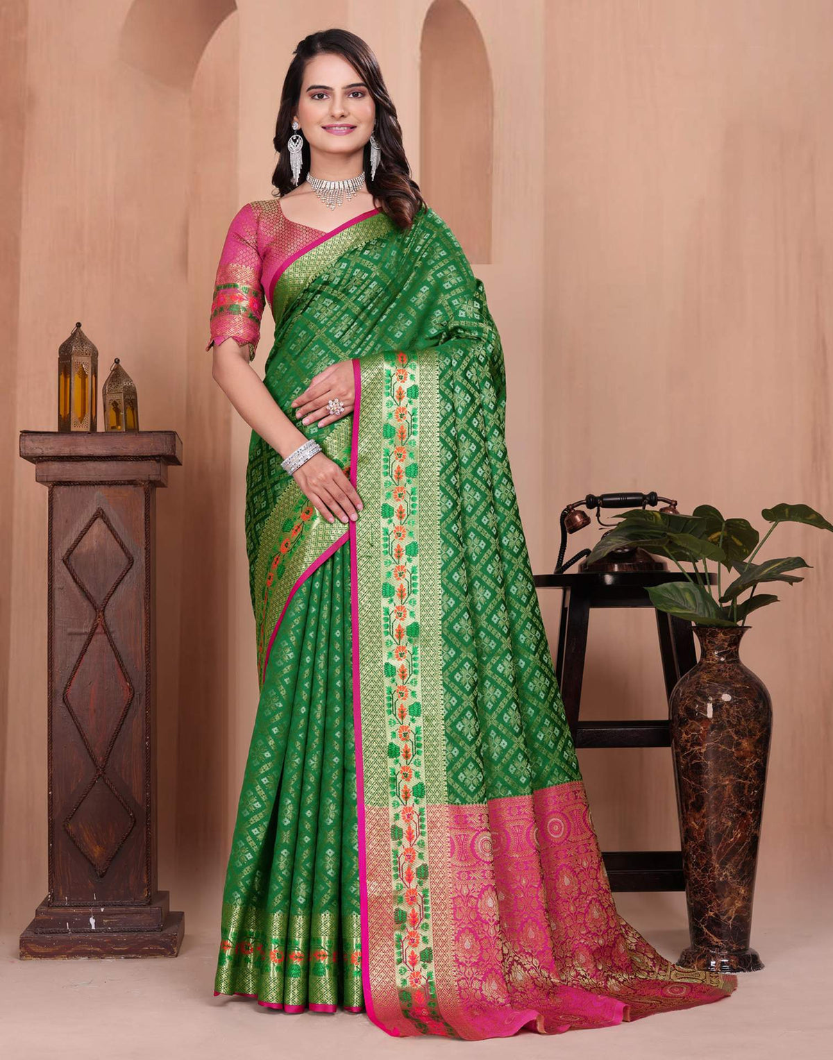 Green Silk Woven Patola Saree