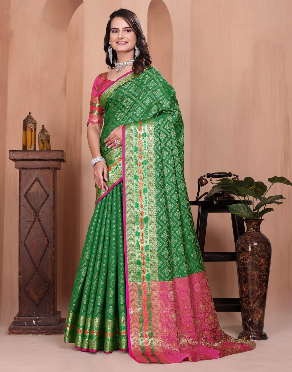 Green Silk Woven Patola Saree