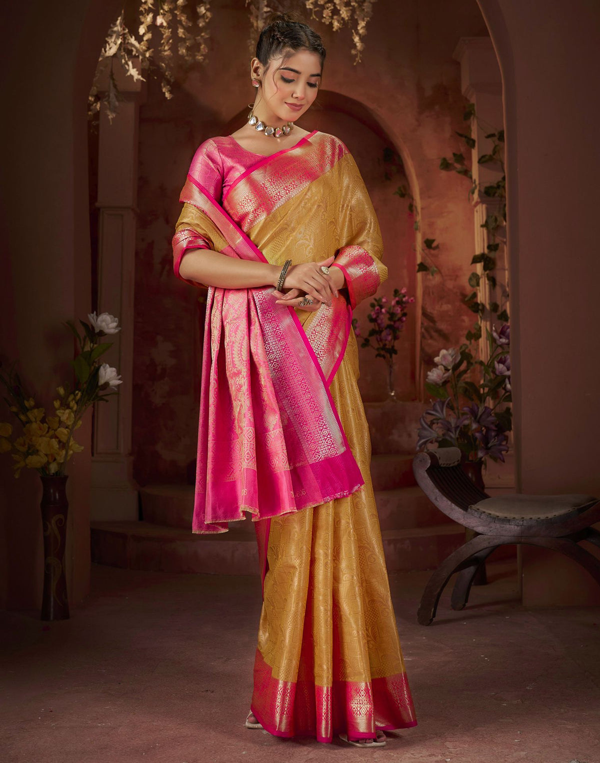 Yellow Silk Woven Banarasi Saree