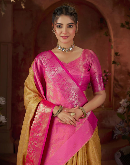 Yellow Silk Woven Banarasi Saree
