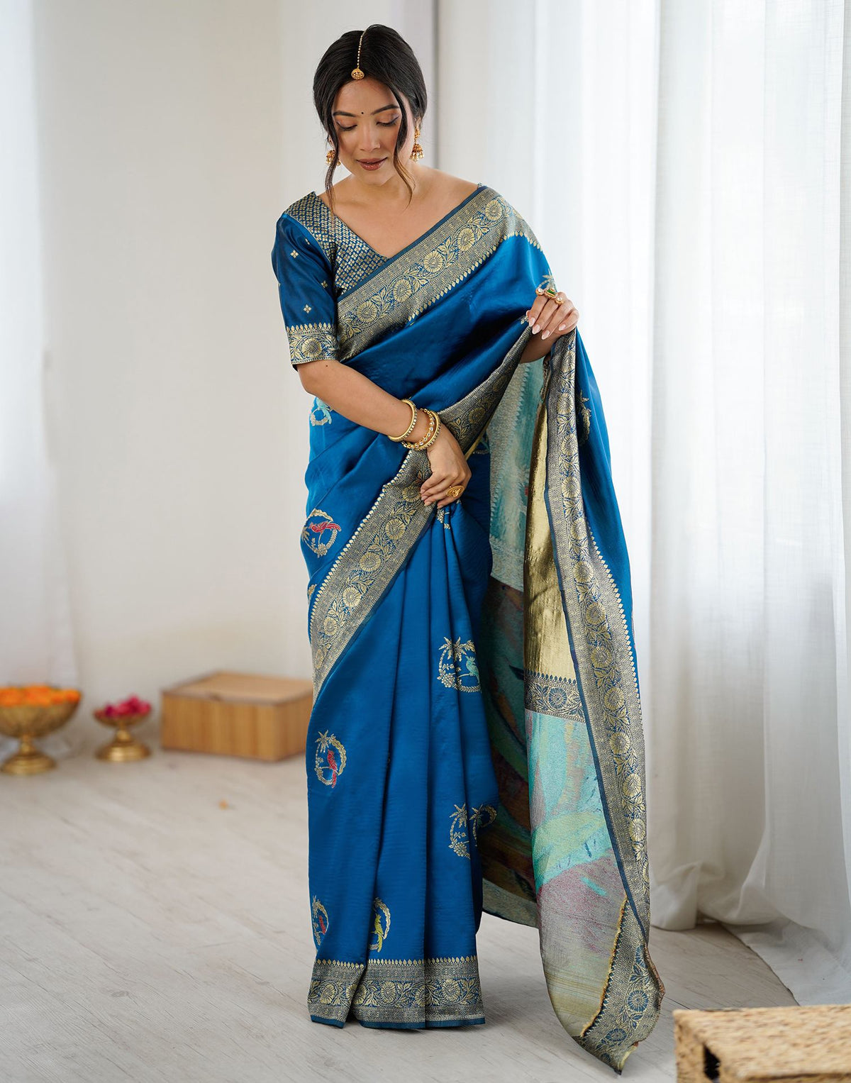 Blue Silk Woven Saree