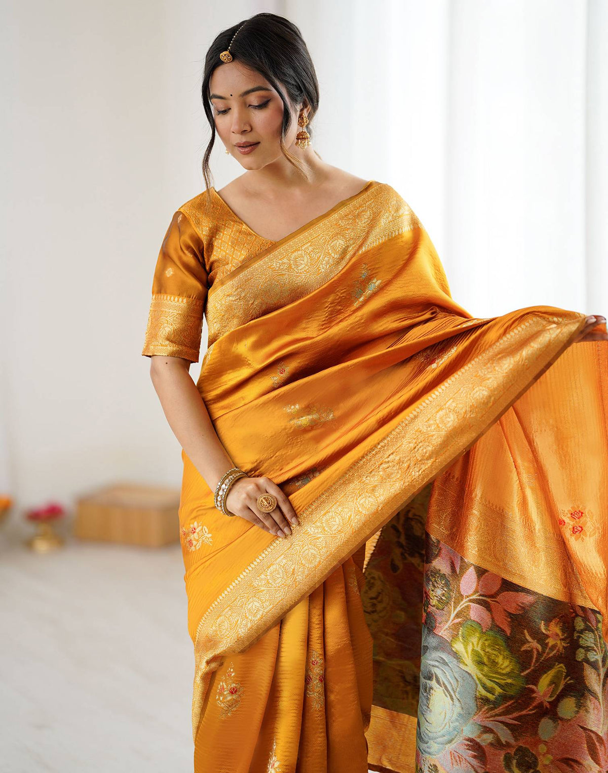 Yellow Silk Woven Saree