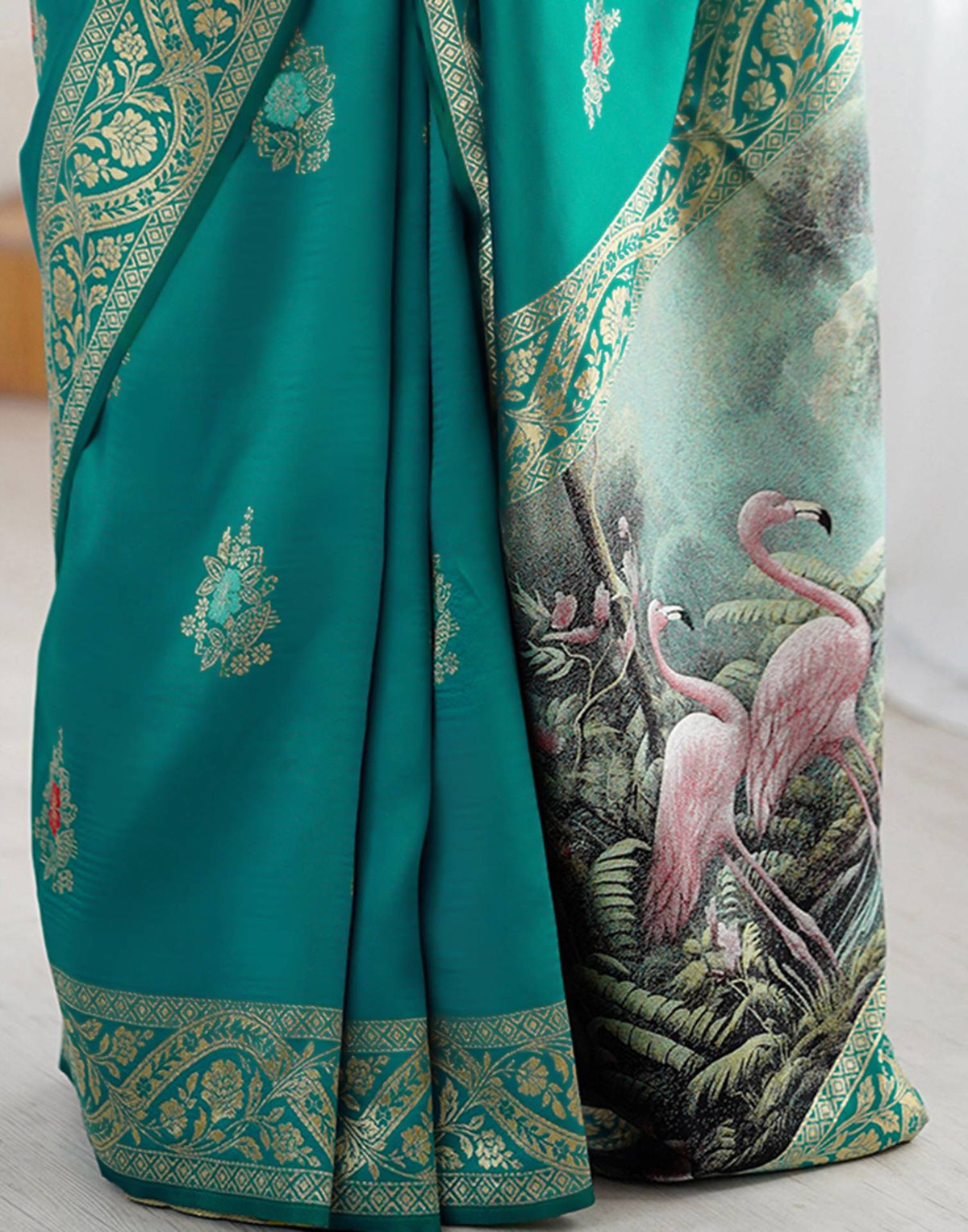 Teal Green Silk Woven Saree