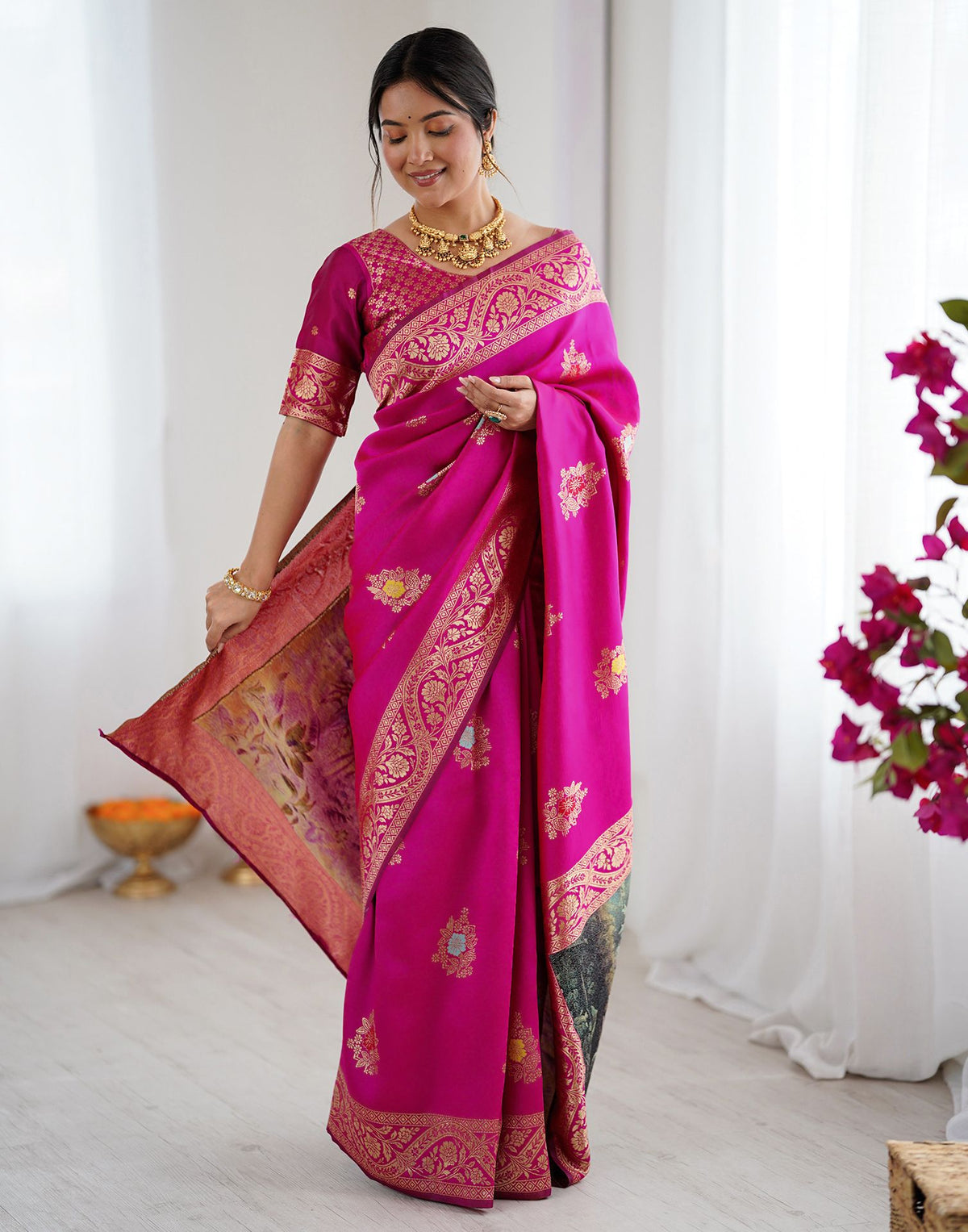 Pink Silk Woven Saree