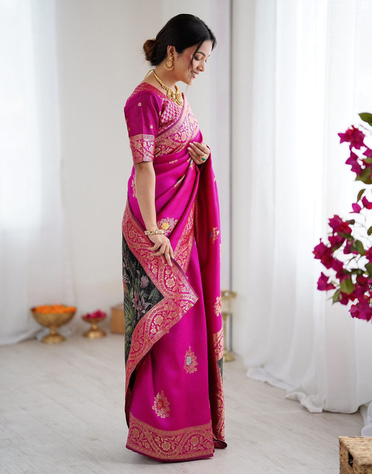 Pink Silk Woven Saree