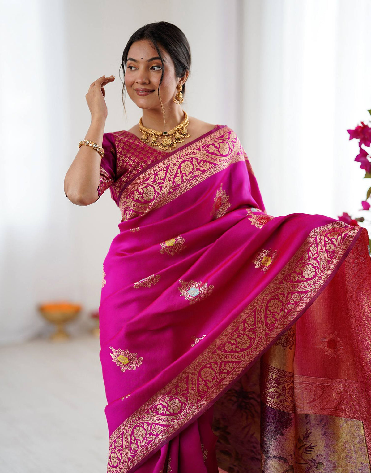 Pink Silk Woven Saree