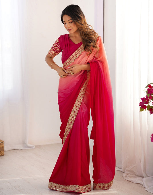 Pink Chinnon Sequence Lace Saree