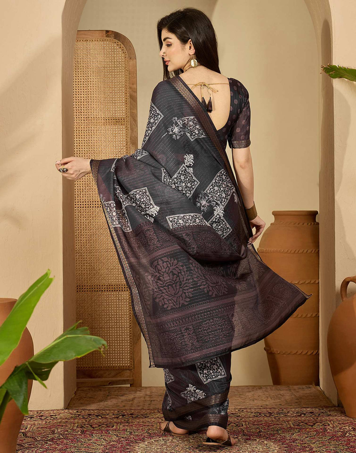 Dusty Wine Silk Printed Saree