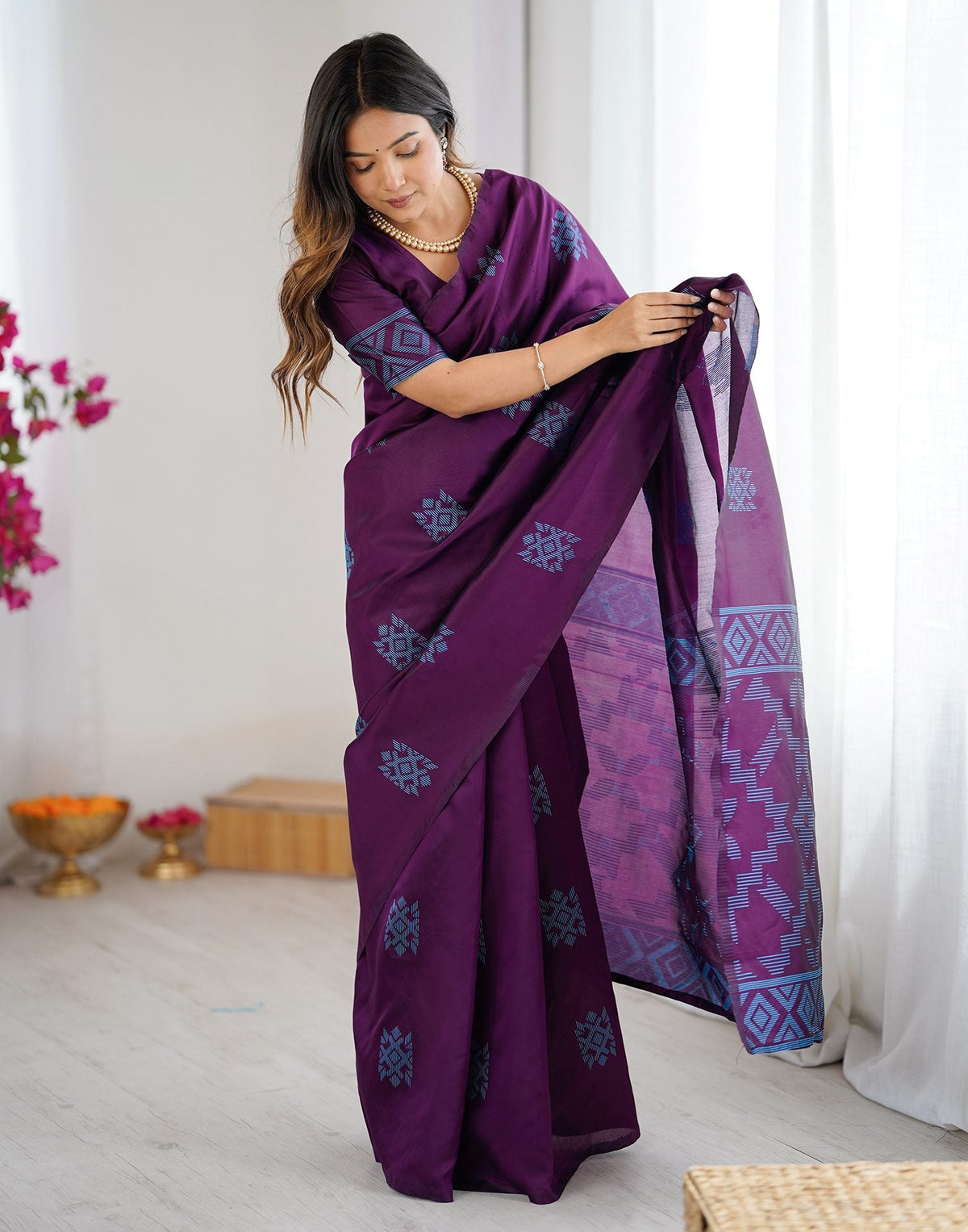 Purple Silk Woven Saree