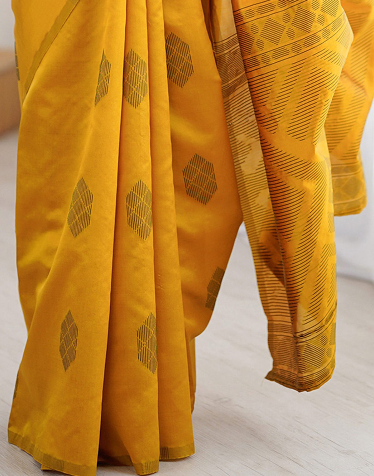 Yellow Silk Woven Saree