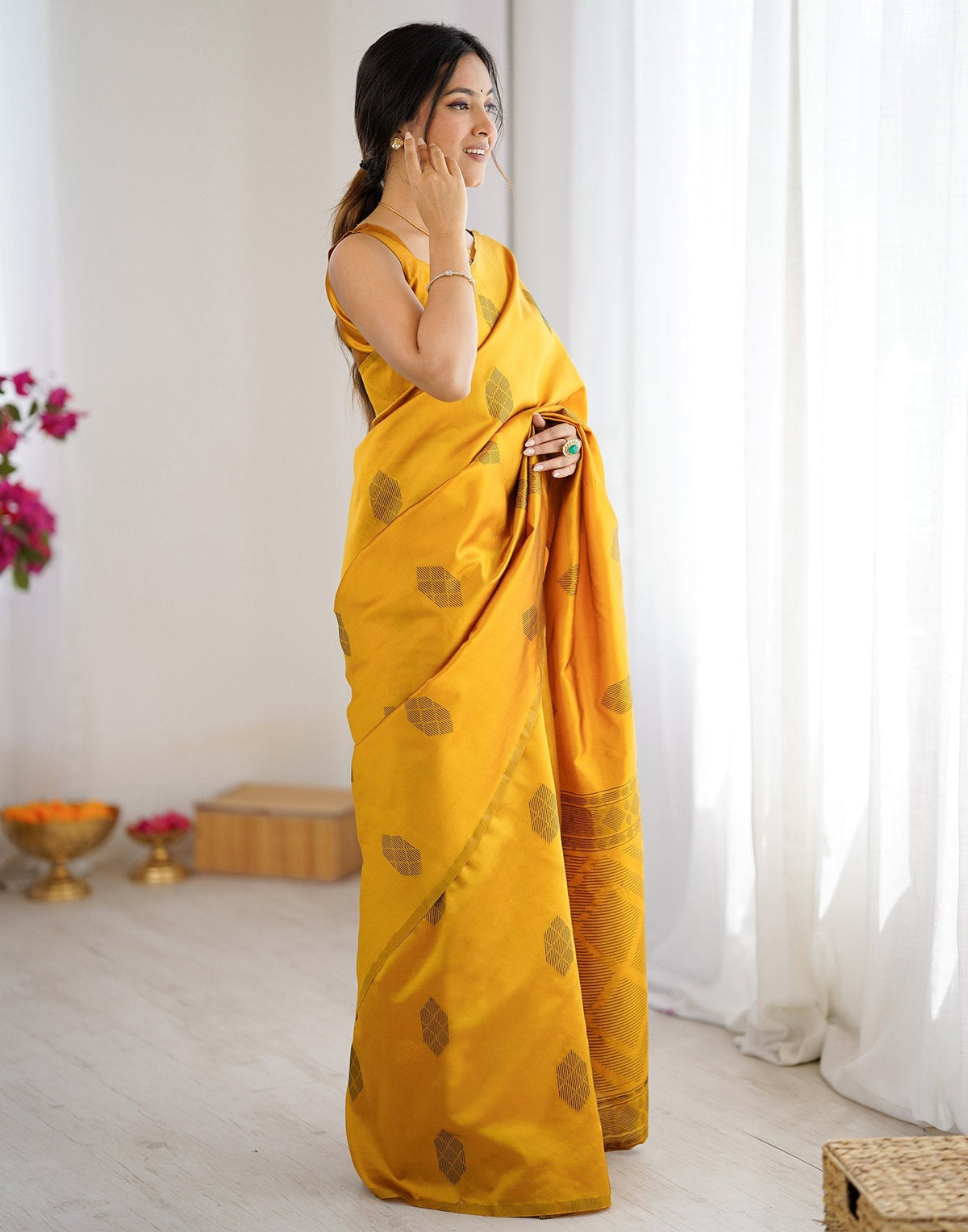 Yellow Silk Woven Saree