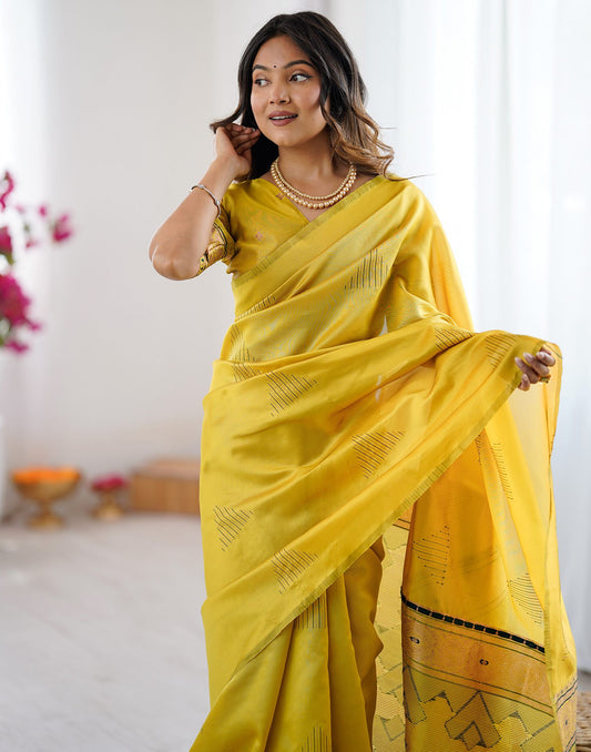 Yellow Silk Woven Saree