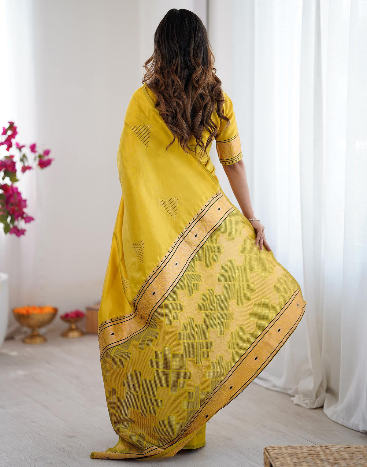 Yellow Silk Woven Saree