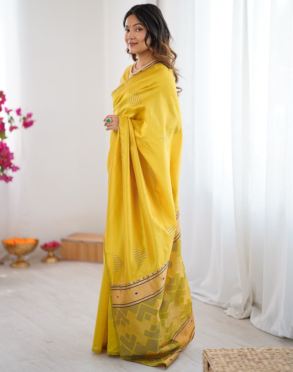 Yellow Silk Woven Saree