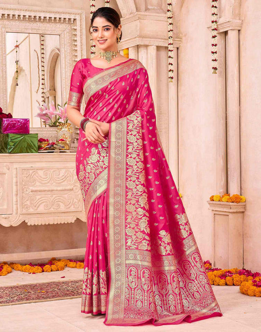 Rani Pink Silk Woven Saree