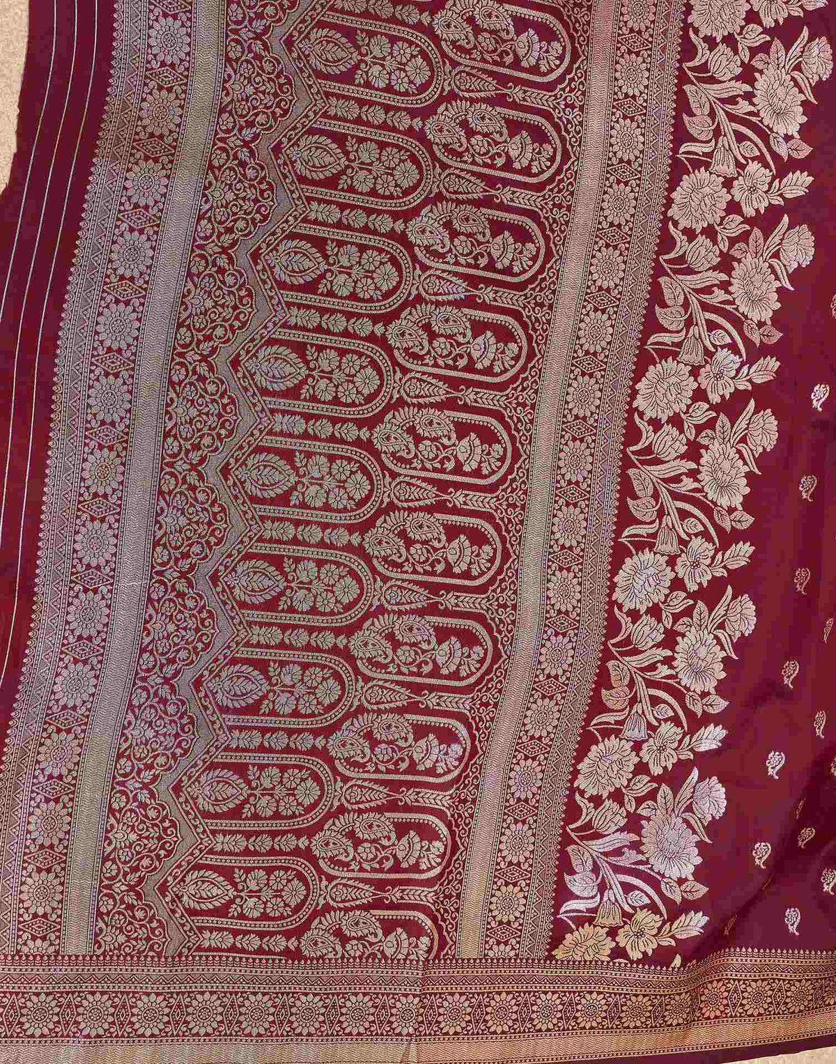 Maroon Silk Woven Saree