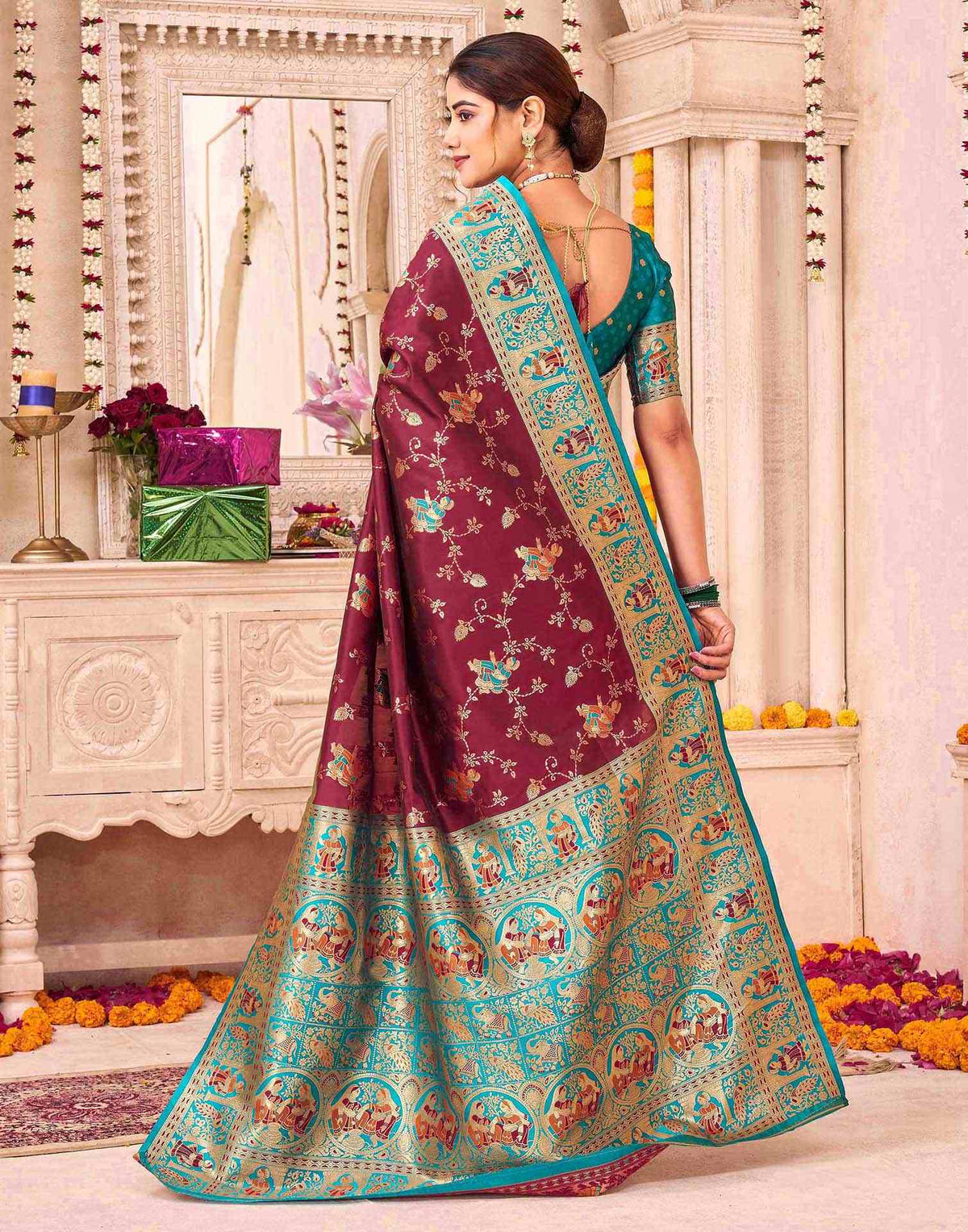 Maroon Silk Woven Saree