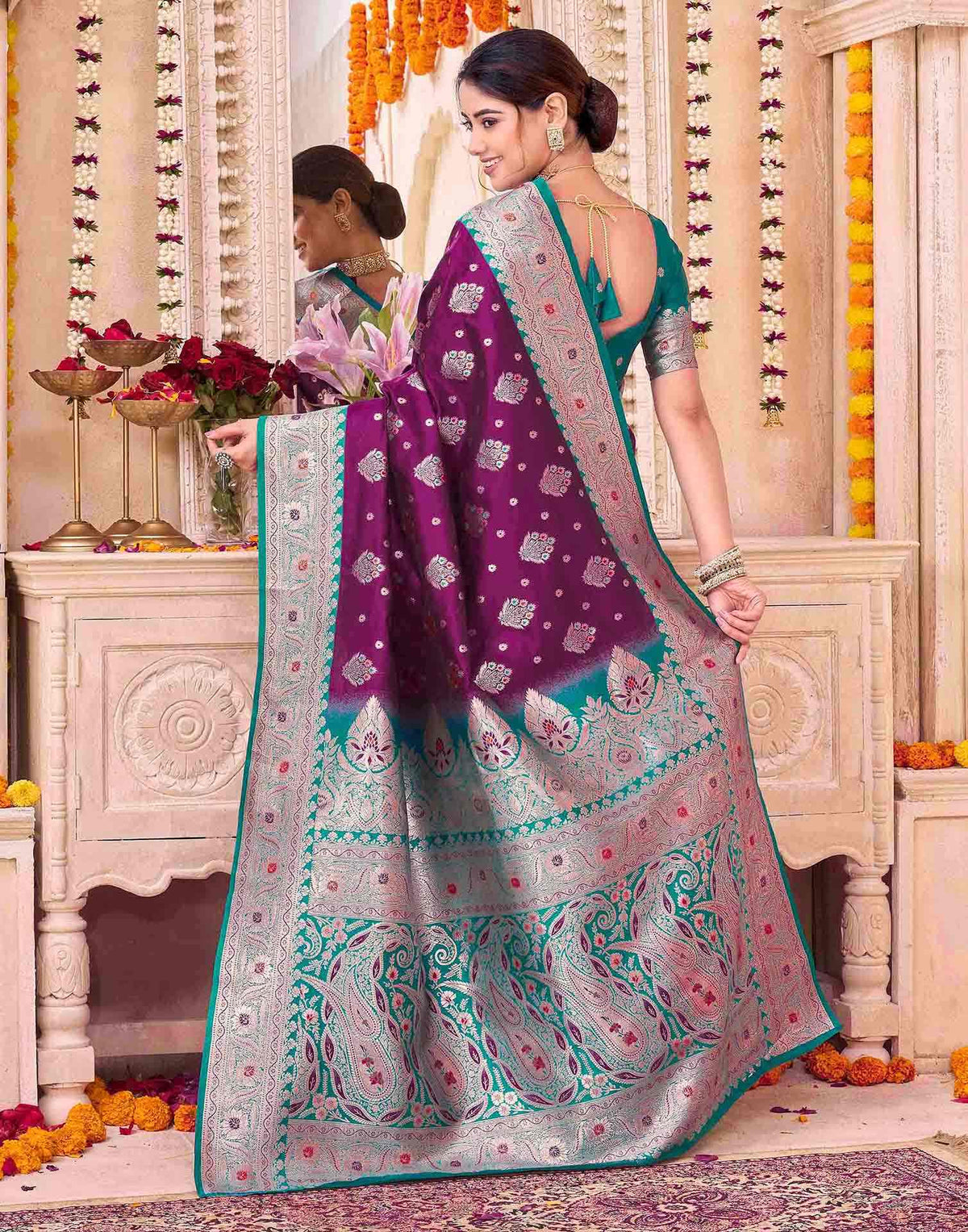 Wine Silk Woven Saree
