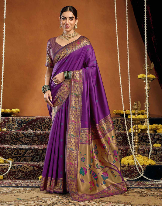 Dark Purple Silk Woven Paithani Saree