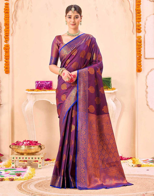 Purple Silk Woven Banarasi Saree