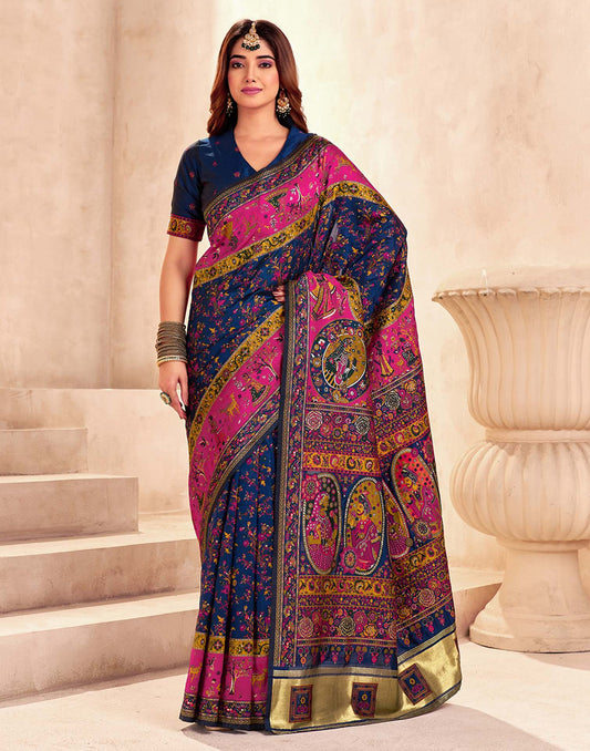 Navy Blue Silk Woven Patola Saree